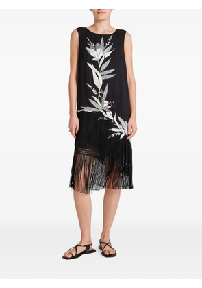 Temperley London Madeline floral-embroidered fringed mini dress - Black