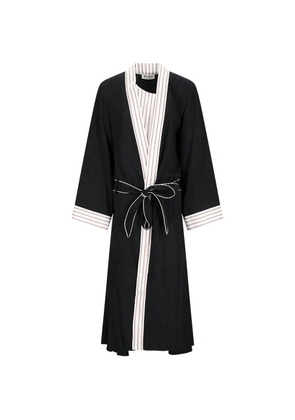 The Attico floral-jacquard striped-trim trench coat - Black