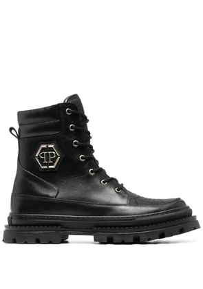 Philipp Plein logo-plaque leather ankle boots - Black