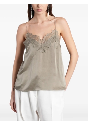 IRO Newin lace-trim silk top - Green