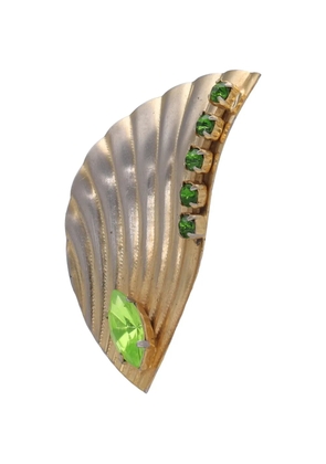 Vintage crystal-embellished fluted earrings - Gold