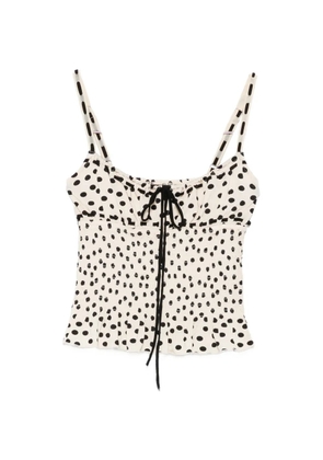 Leslie Amon polka-dot shirred top - Neutrals