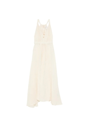 120% Lino halterneck gathered maxi dress - Neutrals