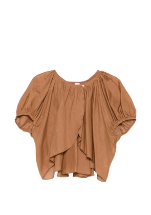 120% Lino puff-sleeve gathered blouse - Brown