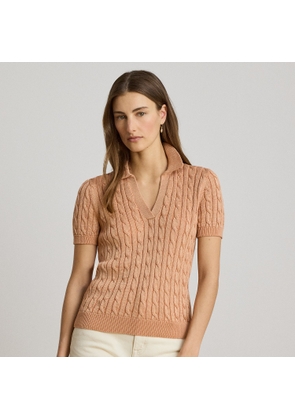 Cable Cotton-Blend Short-Sleeve Jumper