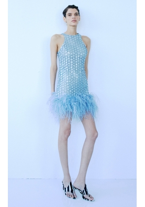 The New Arrivals Ilkyaz Ozel Bixi Sequined Feather-Trim Mini Dress - Moda Operandi
