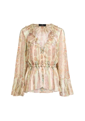 Etro Ruffled Silk Peplum Shirt - Moda Operandi