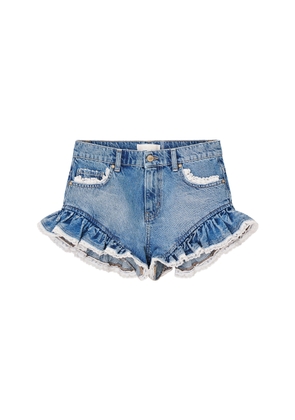 LoveShackFancy Azalure Ruffled Denim Mini Shorts - Moda Operandi