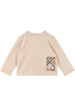 Burberry Boys Check Pattern Logo Patch Cotton T Shirt