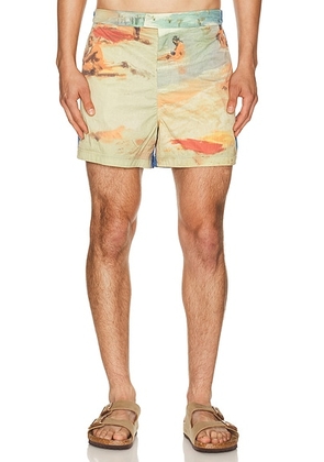 Cult Gaia Morfeo Swim Short in Rio Beach Print - Blue. Size L (also in S, M, XL/1X).