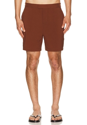 Cult Gaia Nicco Swim Short in Saddle - Brown. Size L (also in S, M, XL/1X).