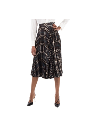Burberry Checkered Pleated Zip-Detailed Wool Skirt, Brand Size 4 (US Size 2)