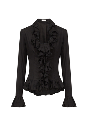 Ludovic de Saint Sernin Ruffle-Trimmed Long Sleeve Linen Top - Moda Operandi