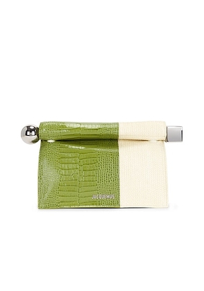 JACQUEMUS La Pochette Rond Carre in Green & Dusty Ivory - Green. Size all.