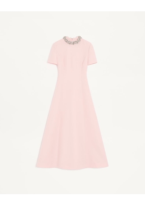 Valentino CREPE COUTURE EMBROIDERED MIDI DRESS Woman PINK/SILVER 38