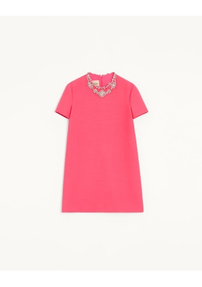 Valentino EMBROIDERED CREPE COUTURE SHORT DRESS Woman CORAL/SILVER 40