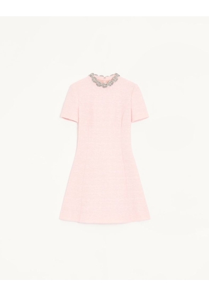 Valentino Embroidered Crinkle Cotton Tweed Short Dress Woman PINK/SILVER 36