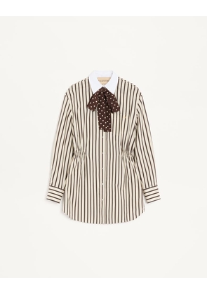 Valentino Midi Dress in Printed Striped Poplin Woman IVORY/CHOCOLATE 36