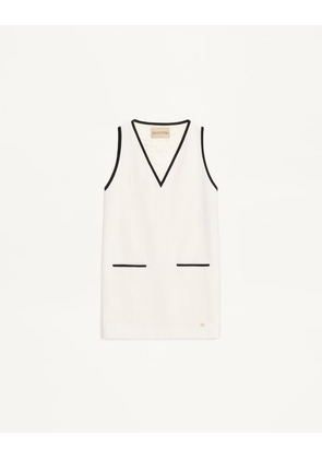 Valentino Midi Dress in Canestrello Cotton Tweed Woman LATTE/BLACK 36