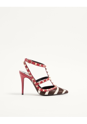 Valentino Garavani Rockstud Pumps in pony-effect calfskin 100mm Woman WHITE/BROWN/RED 36