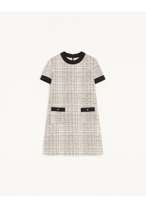 Valentino Short Dress In Square Tweed Woman VANILLA/BLACK 36