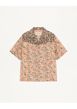 Valentino Valentino bowling shirt in silk poplin with Fauve Eclat Animalier and Papier Floral prints Man MULTICOLOUR 44