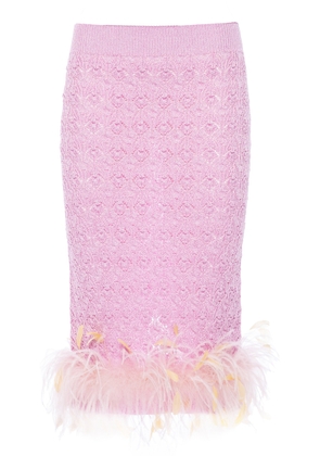 DES_PHEMMES Feather-Trimmed Knit Midi Tube Skirt - Moda Operandi