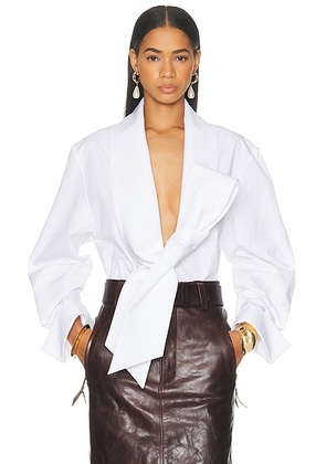 Saint Laurent Asymmetrical Tie Blouse in Blanc - White. Size 38 (also in 40, 42).