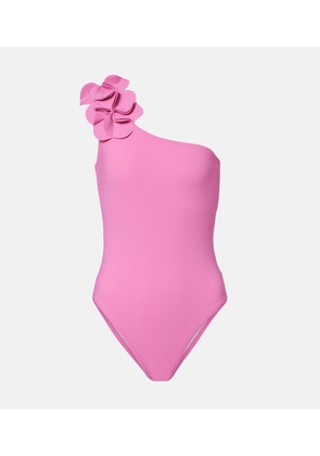 Karla Colletto Tess one-shoulder floral-applique swimsuit