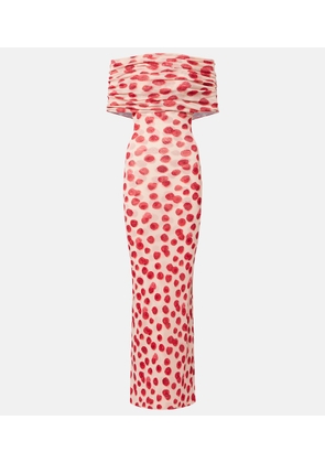 Stella McCartney Off-shoulder printed mesh maxi dress