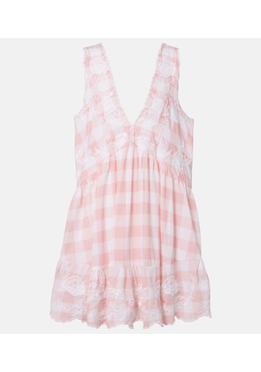 Juliet Dunn Broderie anglaise checked cotton poplin minidress