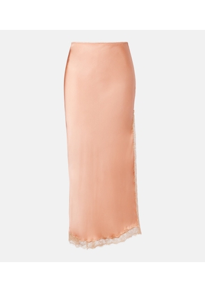 Poupette St Barth Lila lace-trimmed satin slip skirt