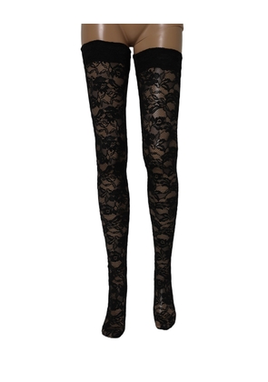 Dolce & Gabbana Black Floral Lace Thigh High Stockings Socks - M