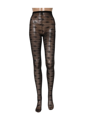 Dolce & Gabbana Black Nylon Logo Pattern Tights Stockings Socks - L