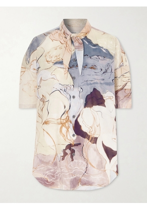 LEMAIRE - Scarf-detailed Cotton Printed Blouse - Purple - FR 34,FR 36,FR 38,FR 40,FR 42