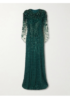 Jenny Packham - Nettie Embellished Sequined Tulle Gown - Green - UK 6,UK 8,UK 10,UK 12,UK 14,UK 16,UK 18,UK 20