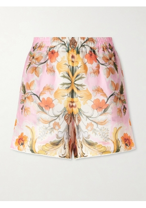 Borgo de Nor - Bizzy Raimi Floral-print Ramie Shorts - Pink - UK 4,UK 6,UK 8,UK 10,UK 12,UK 14,UK 16