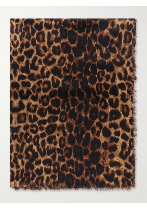 SAINT LAURENT - Leopard-print Wool Scarf - Brown - One size