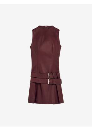 McQueen Leather Double Belt Mini Dress - Red - Women - 8