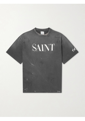 SAINT MXXXXXX - Logo-Print Paint-Splattered Cotton-Jersey T-Shirt - Men - Black - S