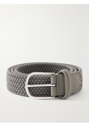 Anderson's - 3.5cm Leather-Trimmed Woven Elastic Belt - Men - Gray - EU 75