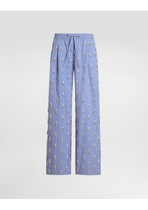 Dolce & Gabbana Poplin Trousers With Crystal Flower Embroidery - Woman Pants And Shorts Multi-colored 44