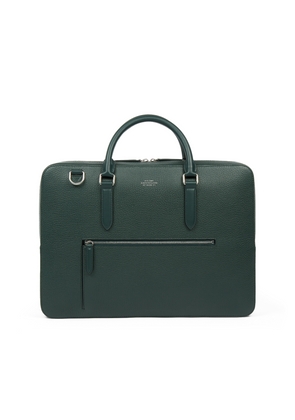 Smythson Slim Briefcase With Zip Front In Ludlow In Bottle Green
