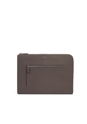 Smythson Small Laptop Case With Zip In Ludlow In Dark Taupe