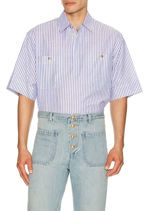 Valentino Camicia Maniche Corte Shirt in Bianco & Navy - Ivory. Size 42 (also in 40, 44, 38).