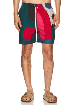 By Parra Ball To The Face Swim Shorts in Multi - Green,Blue. Size L (also in M, S, XL/1X, XXL/2X).