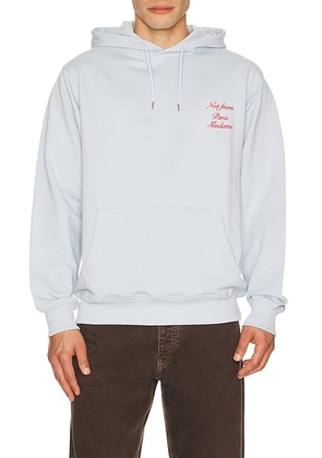 DrÃ´le De Monsieur Le Hoodie Slogan Calligraphy in Light Blue - Baby Blue. Size L (also in S, M, XL/1X, XXL/2X).