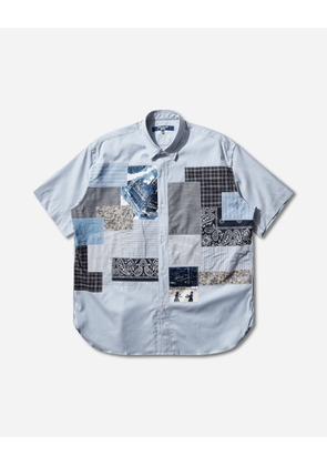 Men s Patchwork Shortsleeve Shirt White / Sax Blue
