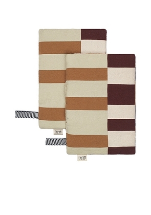Ferm Living Section Pot Holder Set Of 2 in Patchwork - Brown. Size all.