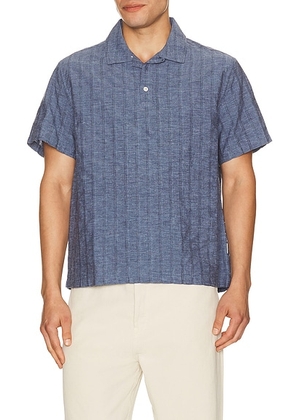 Onia Cotton Linen Pop Over Shirt in Navy Multi - Navy. Size L (also in M, S, XL/1X).